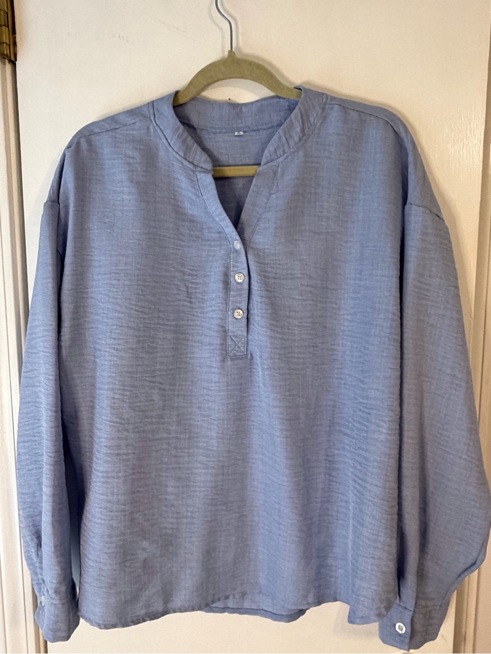 Blue Textured Gauze Popover Henley
